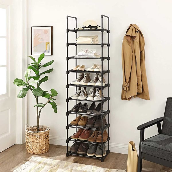 Rootz 10 hylde skostativ - Skoopbevaring - Skoopbevaring - Pladsbesparende design - Forstærkede jernrør - DIY samling - 45 cm x 30 cm x 174 cm