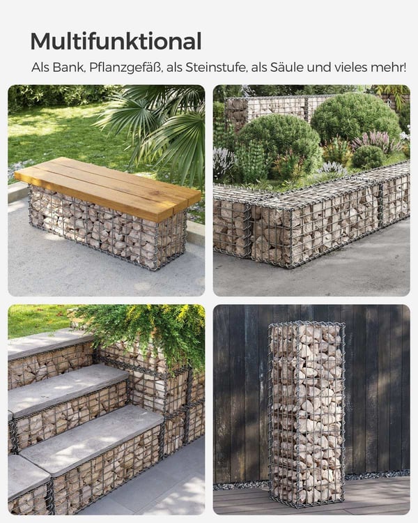 Rootz Gabion Planter - Stenkurv - Dekorativ havevæg - Galvaniseret stål - 100cm x 30cm x 30cm