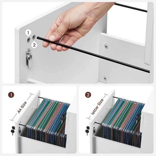 Rootz Låsbar Rullebeholder - Hvidt arkivskab - Opbevaringsskab - Sengebord - Sidebord - 5 hjul - E1 MDF - PVC - 44cm x 40cm x 54,5cm