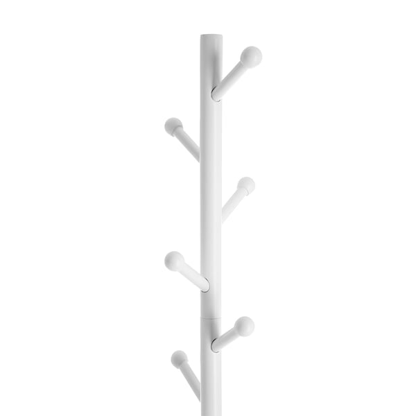 Rootz Coat Stand - Garderobe - Fritstående tøjstativ - Gummitræ - Stabil base - Nem montering - 38cm x 175cm - Hvid