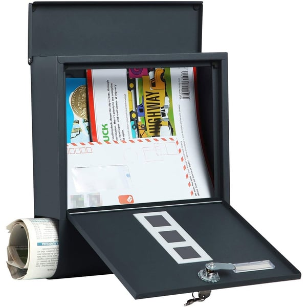 Rootz Postkasse - Brevholder - Avisopbevaring - Vejrbestandig - Holdbar - Pulverlakeret stål - 30,5 cm x 9,5 cm x 33,3 cm