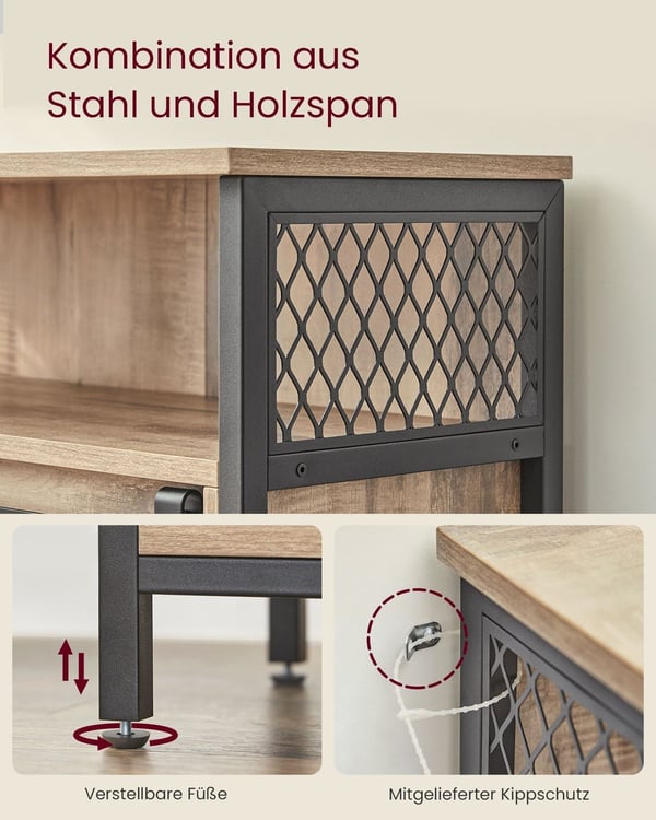 Rootz Eg brun-sort skænk - Buffetskab - Spånpladestål - Rummelig opbevaring - Robust konstruktion - Moderne design - 30 cm x 70 cm x 80 cm
