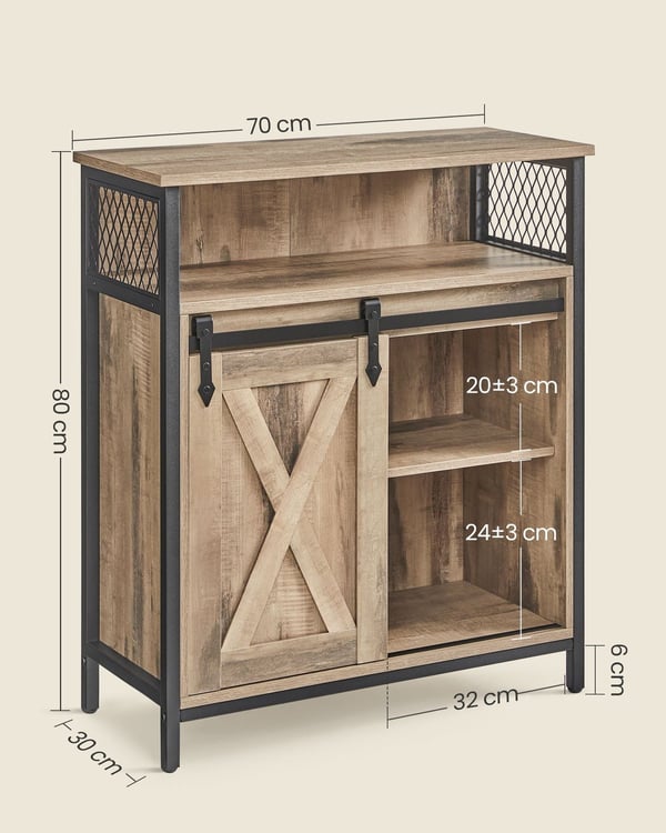 Rootz Eg brun-sort skænk - Buffetskab - Spånpladestål - Rummelig opbevaring - Robust konstruktion - Moderne design - 30 cm x 70 cm x 80 cm