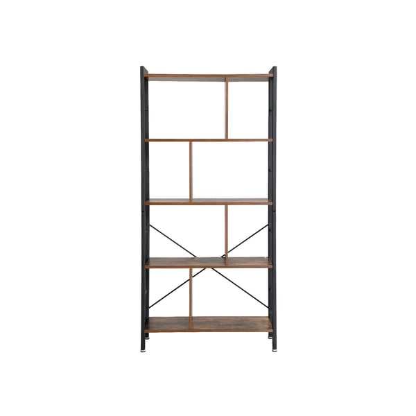 Rootz Industrial Style 4-hyllyinen kirjahylly - Vintage ruskea-musta - lastulevy teräs - 74 cm x 30 cm x 154,5 cm - Kotitoimiston säilytystila - Teoll