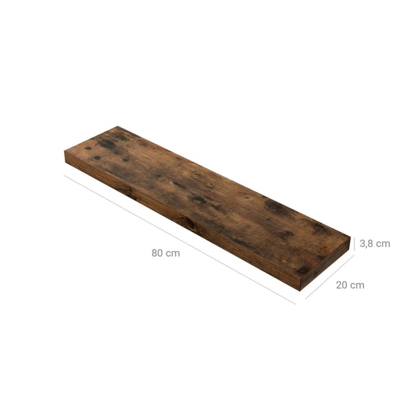 Rootz rustik brun flydende hylde - Væghylde - Dekorativ hylde - E1 klasse MDF-paneler - Stabil montering - 80 cm x 20 cm x 3,8 cm