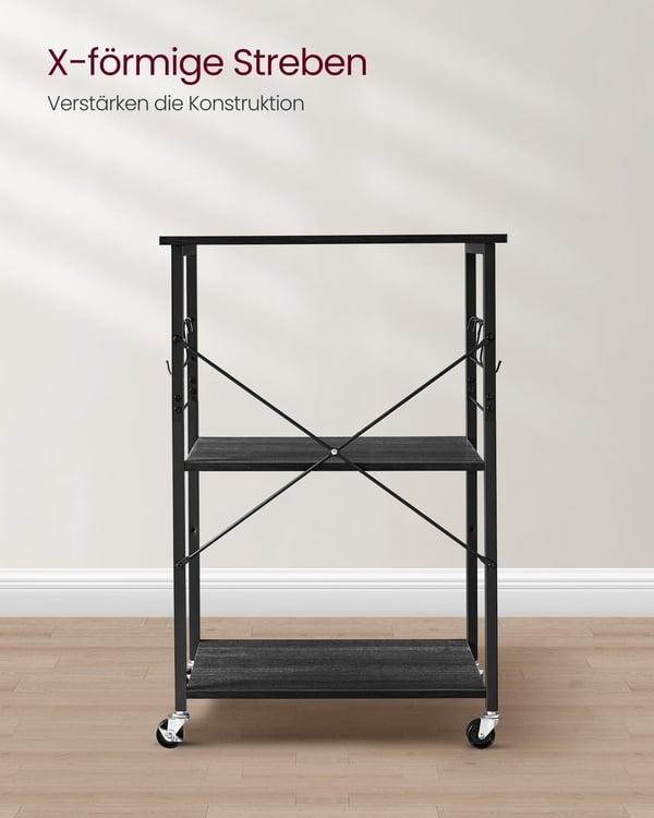 Rootz rullehylde med hjul - Opbevaringsstativ - Spånpladestål - Heavy Duty - Bærbar - Ibenholtsort - 40 cm x 60 cm x 89 cm