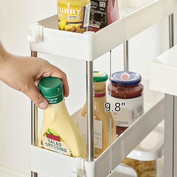 Rootz 4-trins serveringsvogn - Opbevaringsvogn - Organiseringsstativ - PP-plasthylder - Jernrør - Kompakt størrelse - Hvid - 40 cm x 13,5 cm x 86 cm