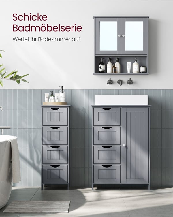 Rootz Dove Grey Spejlskab - Badeværelsesopbevaring - Vægmonteret organisering - MDF-konstruktion - Rummeligt interiør - Nem montering - 13 cm x 56,5 c