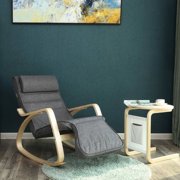 Rootz keinutuoli - Tummanharmaa - Koivu - Vaahtomuovi - Rauta - Pellavajäljitelmä - 67cm x 125cm x 91cm - Kevyt - Max 150kg - Irrotettava päällinen -