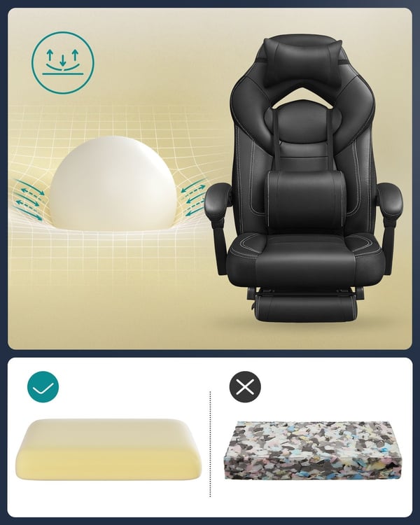 Rootz Gaming Chair - Racerstol - Ergonomisk stol - Lændestøtte - Justerbar nakkestøtte - Liggende ryglæn - Imiteret læder - 70cm x 64cm x 128cm