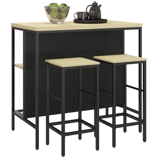 Rootz 3-delt barbordssæt - barstole - pubbord - pletbestandigt - pladsbesparende - stålstel - 100W x 60D x 95H cm (Bord), 32W x 32D x 68H cm (skammel)