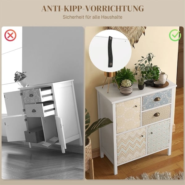 Rootz Shabby Chic skænk - Vintage kommode - Opbevaringsskab - Elegant design - Rigelig opbevaring - Robust konstruktion - 34D x 68W x 80H cm