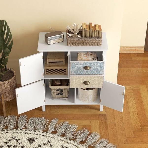 Rootz Shabby Chic skænk - Vintage kommode - Opbevaringsskab - Elegant design - Rigelig opbevaring - Robust konstruktion - 34D x 68W x 80H cm