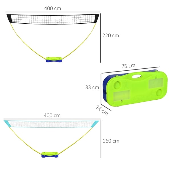 Rootz SPORTNOW 3-delt sæt Badmintonnetsæt - Volleyballnetsæt - Bærbart sportsnet - Højdejusterbart - Praktisk opbevaring - 400 cm x 22,4 cm x 155 cm -