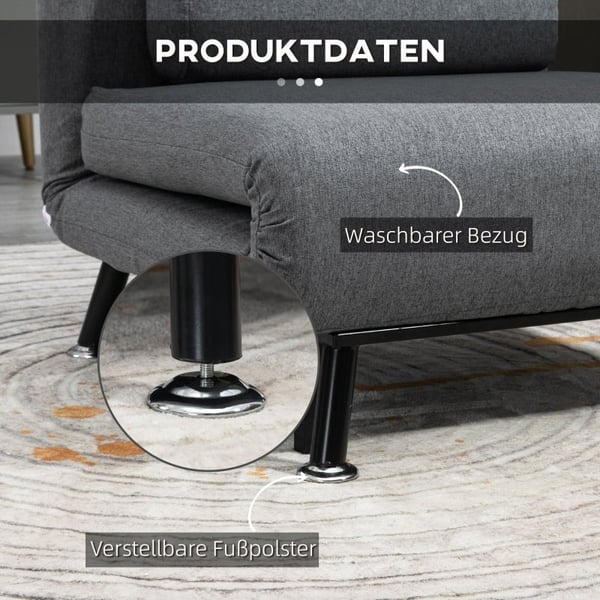 Rootz Foldeseng - Alsidig Sovesofa - Tilbagelænet ryglæn - Stålramme - Linnedlook - 75cm x 70cm x 75cm (Sofa) / 180cm x 75cm x 25cm (Senge)