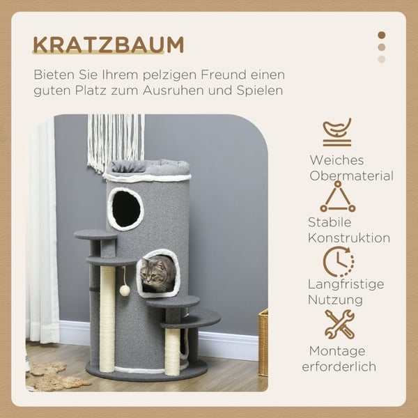 Rootz PawHut Cat Tree - Ultimativt kradsestolpe - Katteklatretårn - Multi-Level - Holdbart sisalreb - Blødt plysstof - Ø57 x 99H cm
