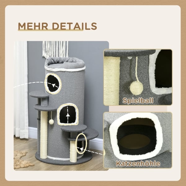 Rootz PawHut Cat Tree - Ultimativt kradsestolpe - Katteklatretårn - Multi-Level - Holdbart sisalreb - Blødt plysstof - Ø57 x 99H cm