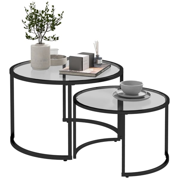 Rootz sæt med 2 sideborde - Industrielt design - Stabelbare borde - Pladsbesparende - Holdbar og nem at rengøre - Stabil base - Ø70 x 47,5H cm (Stor)