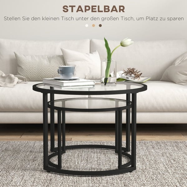 Rootz sæt med 2 sideborde - Industrielt design - Stabelbare borde - Pladsbesparende - Holdbar og nem at rengøre - Stabil base - Ø70 x 47,5H cm (Stor)