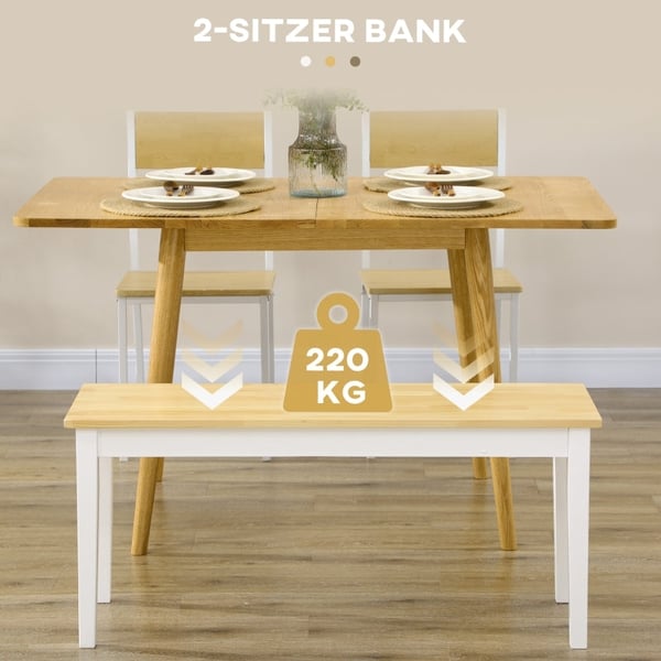 Rootz 2-personers træbænk - Massivt træ - Lakeret bænk - Naturlig + Hvid - Robust fyrretræ - Minimalistisk design - Let at passe - 36D x 102W x 45H cm