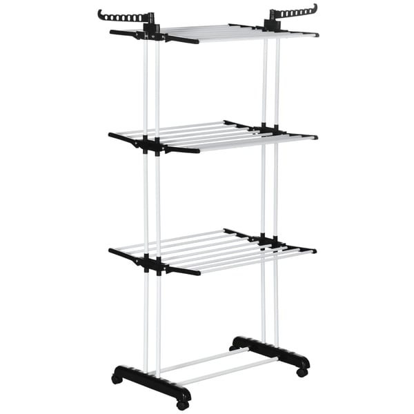 Rootz Airer - Tørrestativ - Vasketøjsstativ - Foldbart design - Høj belastningskapacitet - Mobilitet og stabilitet - 73 cm x 64 cm x 177 cm - Metalram
