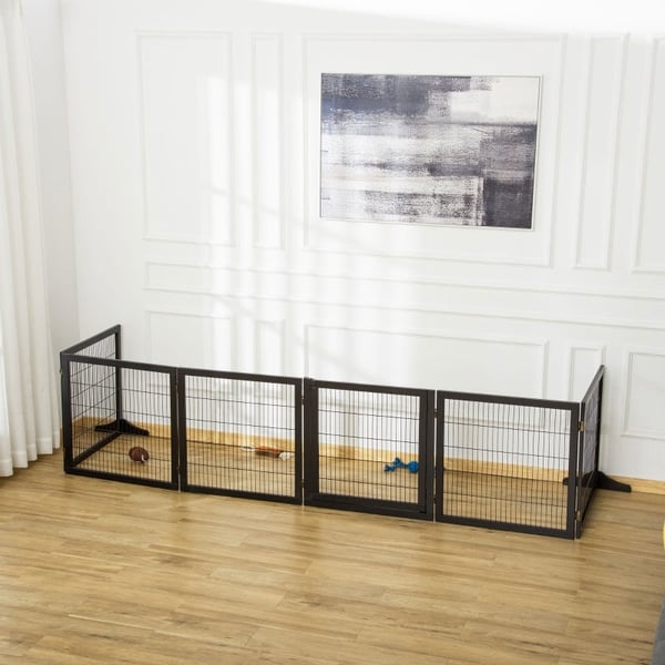 Rootz PawHut foldbar hundebarriere - Pet Safety Gate - Justerbart kæledyrshegn - Holdbart fyrretræ og stål - 432 cm x 36 cm x 70 cm