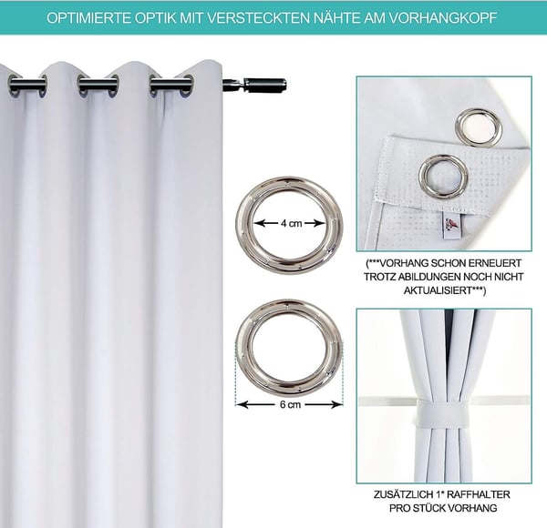 Rootz 2 Set Thermo Gardiner - Blackout Gardiner - Isolerande gardiner - Energibesparing - 135 cm x 225 cm vit