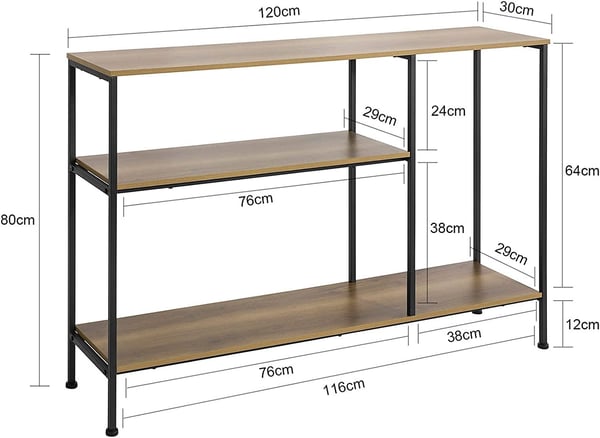 Rootz Konsolbord - Entrebord - Sidebord - Endebord - Stue - Sofabord - med 3 hylder - B120 x D30 x H80cm