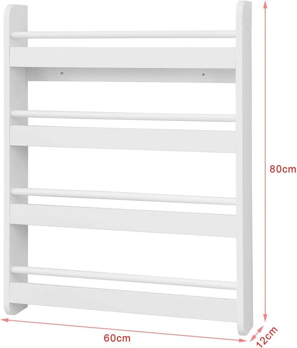 Rootz seinään kiinnitettävä 4 tasoa lasten kirjahyllylle kirjahyllylle - säilytysesittelyhyllyteline - 60x12x80cm