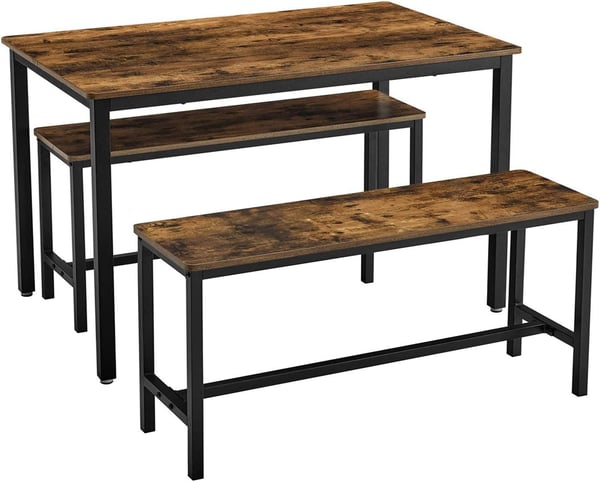 Rootz Spisebord - Køkkenbordssæt med 2 bænke hver (97 x 30 x 50) cm - Metalstel - Industrielt design (110 x 70 x 75 cm)