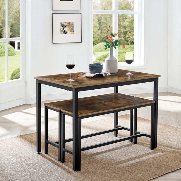 Rootz Spisebord - Køkkenbordssæt med 2 bænke hver (97 x 30 x 50) cm - Metalstel - Industrielt design (110 x 70 x 75 cm)