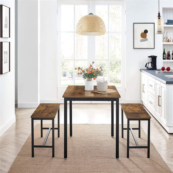 Rootz Spisebord - Køkkenbordssæt med 2 bænke hver (97 x 30 x 50) cm - Metalstel - Industrielt design (110 x 70 x 75 cm)