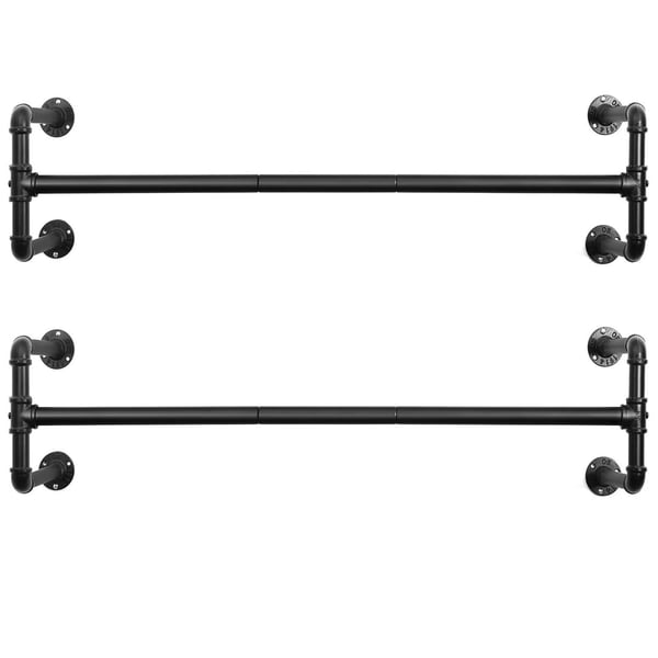 Rootz Vægmonteret Tøjstativ - Sæt med 2 - Industriel Pibe Tøj Hængestang - Sort - 110 x 30 x 29,3 cm