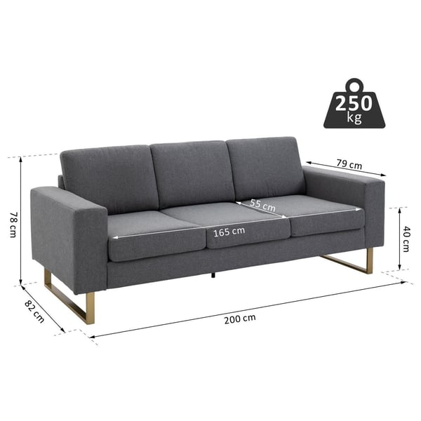 Rootz Sofa - 3-personers sofa - Polstret - Lounge Sofa - Armlæn - Kompakt - Metal - Aftagelige pudebetræk