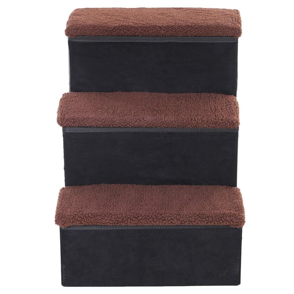 Rootz Pet Stair - Sort - Konstrueret træ, ruskind, fleece - 15,75 cm x 21,26 cm x 18,89 cm