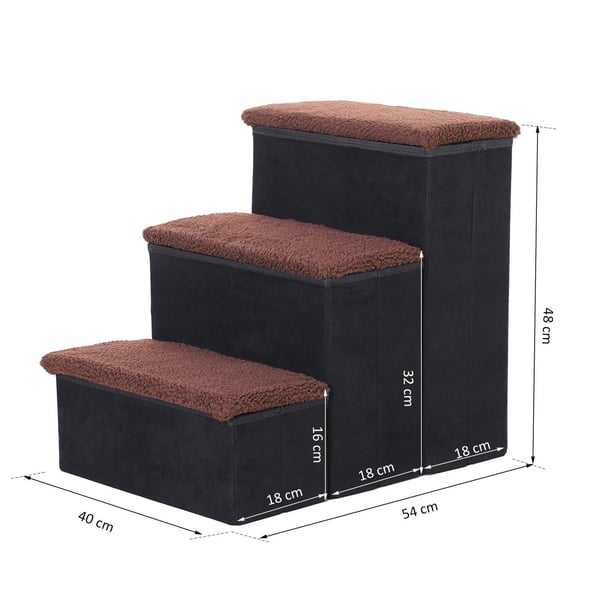 Rootz Pet Stair - Sort - Konstrueret træ, ruskind, fleece - 15,75 cm x 21,26 cm x 18,89 cm