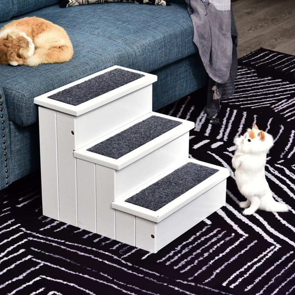Rootz Hundetrappe - Wit - Dennenhout, Nålefilt - 15,94 cm x 17,51 cm x 14,96 cm