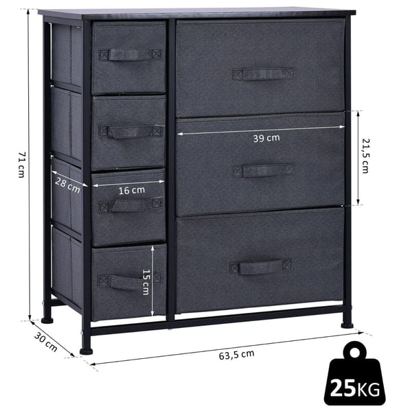 Nancy's Shoreview Ladekast - Opbergkast - Ladekast - 7 Stoffen Lades - Hout - Linnen - Grijs - 63,5 x 30 x 71 cm