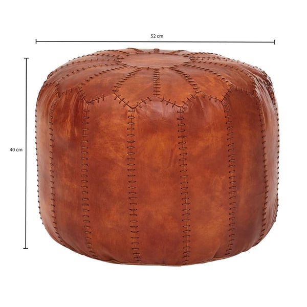 Rootz puf - Læderpuf - Ægte læder - Taburet - Polstret puf - Rund puf - 52 x 40 x 52 cm - Brun