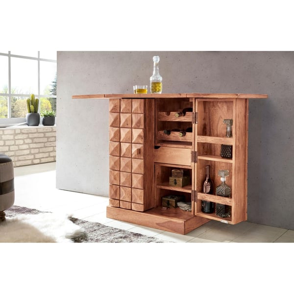 Rootz Home Bar - Fold-out Bar - Vitrineskab - Vinopbevaring - Drikkevareopbevaring - Massivt træ Acacia - Country Style - Barskab