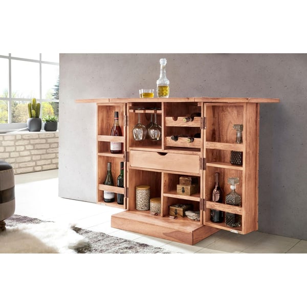 Rootz Home Bar - Fold-out Bar - Vitrineskab - Vinopbevaring - Drikkevareopbevaring - Massivt træ Acacia - Country Style - Barskab