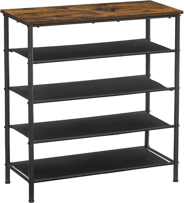 Rootz Skostativ - Skostativ - Skohylde - med 4 hylder - Stående - Industriel - Brun og Sort - 75 x 30 x 91 cm