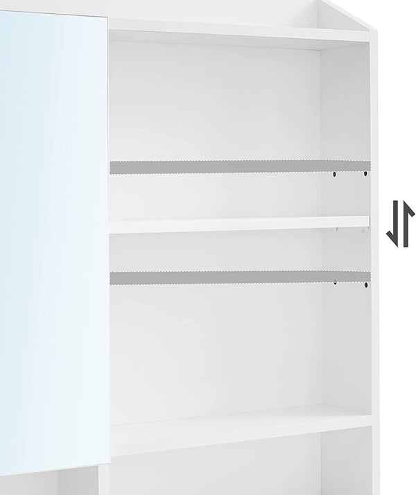 Rootz Toiletbord - Kosmetikbord - Åbne rum - Spejl - 1 skuffe - Justerbare hylder - Hvid - Forarbejdet træ - 70 x 40 x 136 cm
