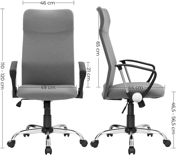 Rootz Kontorstol - Drejestol - Ergonomisk - Polstret - Højdejusterbar - Grå - Stål - Linned - 63 x 63 x (110-120) cm