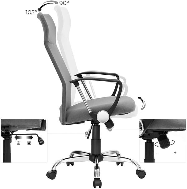 Rootz Kontorstol - Drejestol - Ergonomisk - Polstret - Højdejusterbar - Grå - Stål - Linned - 63 x 63 x (110-120) cm
