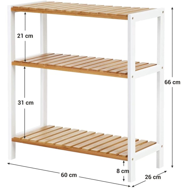 Rootz Skohylde - Skohylde - Bambus - Stativ - 3 niveauer - Hvid - Beige - 60 x 26 x 66 cm