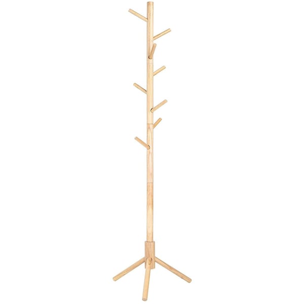 Rootz knagerække - Fritstående - Massivt træ - Træformet - 8 kroge - Naturlig farve - 47 x 47 x 175 cm