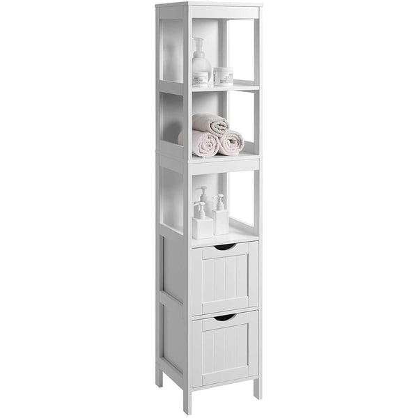 Rootz opbevaringsskab - Badeværelsesskab - 2 skuffer - 3 åbne rum - 30 x 30 x 141,5 cm - Hvid