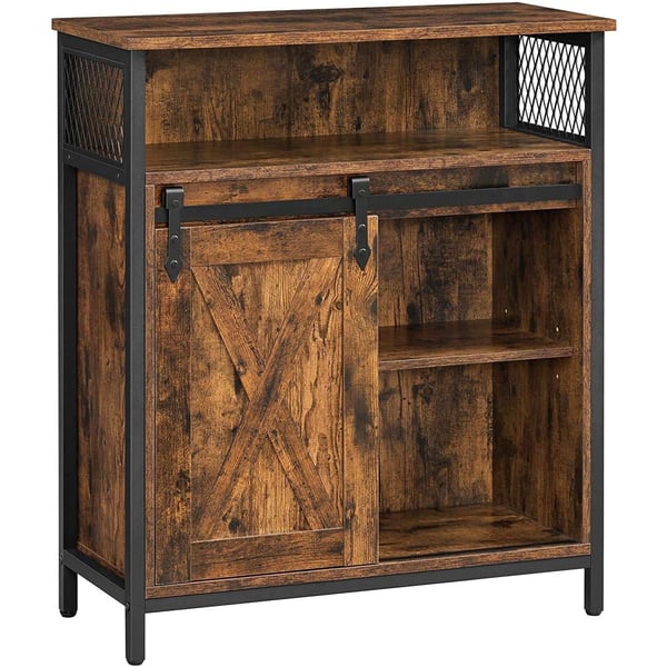 Rootz skænk - Opbevaringsskab - Køkkenskab - Skydedør - Åbent rum - Justerbar hylde - Industriel - Brun - Sort - 70 x 30 x 80 cm