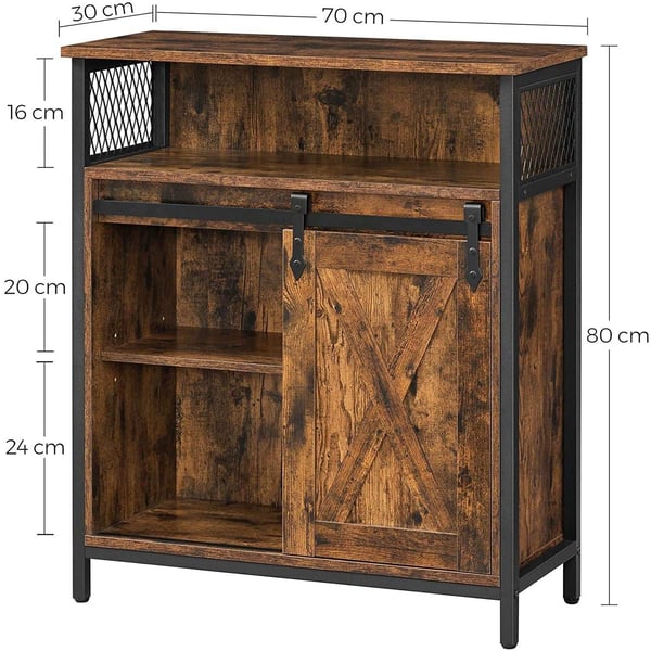 Rootz skænk - Opbevaringsskab - Køkkenskab - Skydedør - Åbent rum - Justerbar hylde - Industriel - Brun - Sort - 70 x 30 x 80 cm